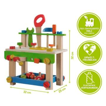EverEarth Toddler Workbench with Tools. Wooden Building Set Hammer Toy