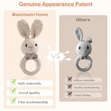 Organic Crochet Bunny Wooden Rattle for Babies 0-6 Months