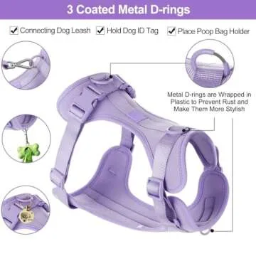 No Pull Lightweight Dog Harness: Adjustable Durable Breathable Mesh Pet Vest Harness with Soft & Comfortable Cushion, for Small Medium Large Dogs (Medium, Lilac)