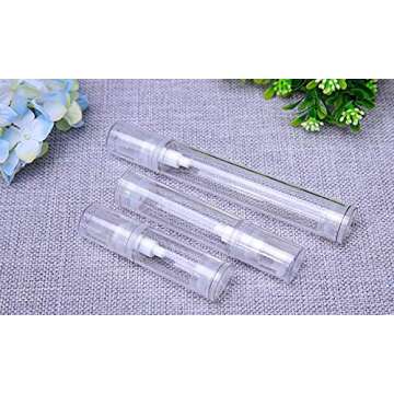 12Pcs Portable Empty Refillable Clear Plastic Airless Vacuum Pump Bottle Cosmetic Make-up Cream Lotion Sample Packing Toiletries Liquid Storage Container Vial Jars(10ml/0.34oz)