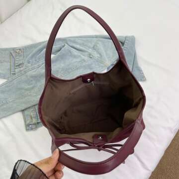 GETERUUV Suede Tote Bag Brown Suede Purse for Women Suede Handbag 2024 Fall Purse Stylish Suede Shoulder Bag Bow Tie Hobo Bag