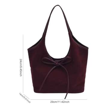 GETERUUV Suede Tote Bag Brown Suede Purse for Women Suede Handbag 2024 Fall Purse Stylish Suede Shoulder Bag Bow Tie Hobo Bag