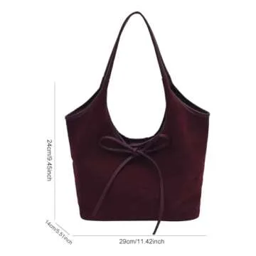GETERUUV Suede Tote Bag Brown Suede Purse for Women Suede Handbag 2024 Fall Purse Stylish Suede Shoulder Bag Bow Tie Hobo Bag