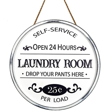 Laundry Room Decor - Farmhouse Wall Decorations for Laundry, Rustic Vintage Framed Round Wooden Sign...