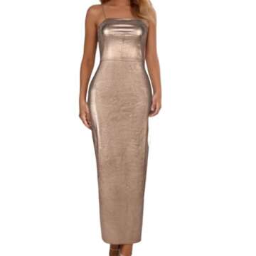 Novaorily Women Fall Fashion Off The Shoulder Leather Dress Casual Sexy Metallic Tube Dress for Club...