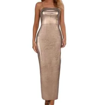Novaorily Women Fall Fashion Off The Shoulder Leather Dress Casual Sexy Metallic Tube Dress for Club...