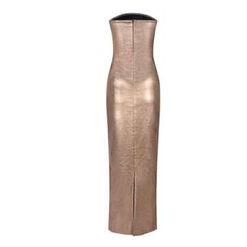 Novaorily Women Fall Fashion Off The Shoulder Leather Dress Casual Sexy Metallic Tube Dress for Club Party Night
