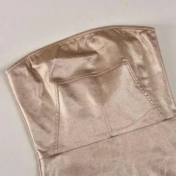 Novaorily Women Fall Fashion Off The Shoulder Leather Dress Casual Sexy Metallic Tube Dress for Club Party Night