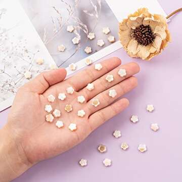 LiQunSweet 30 Pcs Natural Freshwater Shell Flower Beads for DIY Bracelet Necklace Jewelry Making Supplies