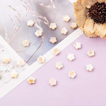 LiQunSweet 30 Pcs Natural Freshwater Shell Flower Beads for DIY Bracelet Necklace Jewelry Making Supplies