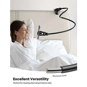 Lamicall Gooseneck Phone Holder for Bed - [Upgraded Stable Clip] for Desk, Headboard, Bed, Bedside, Table, Flexible Gooseneck Long Arm Stand, Overhead Cell Phone Clamp Mount, for All 4-7” Devices