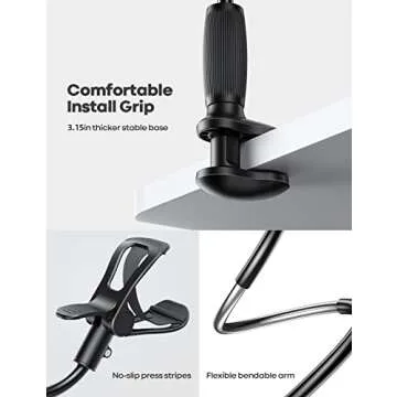 Lamicall Gooseneck Phone Holder for Bed - [Upgraded Stable Clip] for Desk, Headboard, Bed, Bedside, Table, Flexible Gooseneck Long Arm Stand, Overhead Cell Phone Clamp Mount, for All 4-7” Devices