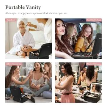 Behaesty Travel Makeup Bag with LED Lighted Mirror, Cosmetic Makeup Organizer Bag with 3 Color Setting, Makeup Train Case with Adjustable Dividers for Women Makeup Brushes Jewelry Accessories (Pink)