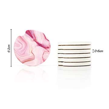 AD Car Coasters Set of 6 Drink- Absorbing Round Ceramic Stone Coaster with a Finger Notch for Easy Removal Cork Base for Auto Cupholder Accessories Keep Vehicle Clean