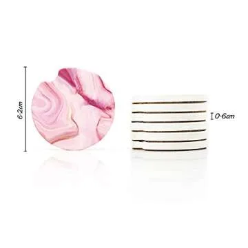 AD Car Coasters Set of 6 Drink- Absorbing Round Ceramic Stone Coaster with a Finger Notch for Easy Removal Cork Base for Auto Cupholder Accessories Keep Vehicle Clean