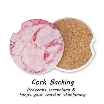 AD Car Coasters Set of 6 Drink- Absorbing Round Ceramic Stone Coaster with a Finger Notch for Easy Removal Cork Base for Auto Cupholder Accessories Keep Vehicle Clean