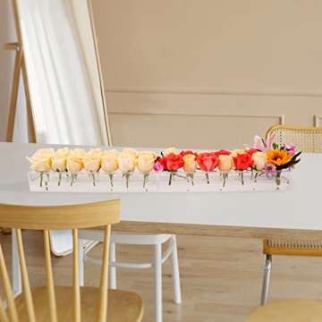 LOYWREE 2 Pack Rectangular Floral Centerpiece for Dining Table - 32.2 Inches Long Rectangle Acrylic Vase Clear Vases for Home Decor Wedding(Flowers not Included)