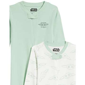 Amazon Essentials Disney | Marvel | Star Wars Unisex Toddlers' Snug-Fit Cotton Footed Pajamas, Pack of 2, Green, Star Wars the Child, 3T