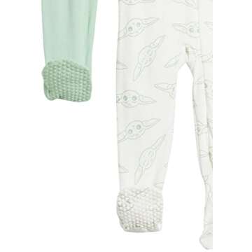 Amazon Essentials Disney | Marvel | Star Wars Unisex Toddlers' Snug-Fit Cotton Footed Pajamas, Pack of 2, Green, Star Wars the Child, 3T