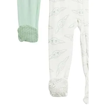 Amazon Essentials Disney | Marvel | Star Wars Unisex Toddlers' Snug-Fit Cotton Footed Pajamas, Pack of 2, Green, Star Wars the Child, 3T