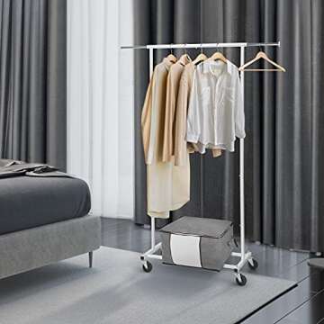 Simple Trending Standard Rod Clothing Garment Rack, Rolling Clothes Organizer on Wheels for Hanging Clothes, White