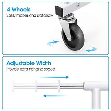 Simple Trending Standard Rod Clothing Garment Rack, Rolling Clothes Organizer on Wheels for Hanging Clothes, White