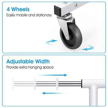 Simple Trending Standard Rod Clothing Garment Rack, Rolling Clothes Organizer on Wheels for Hanging Clothes, White