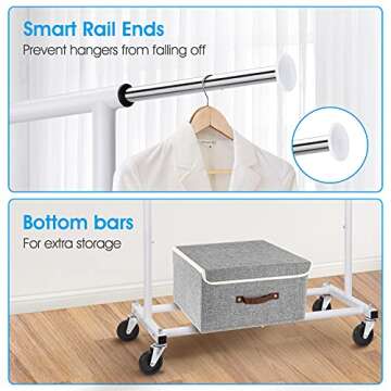 Simple Trending Standard Rod Clothing Garment Rack, Rolling Clothes Organizer on Wheels for Hanging Clothes, White