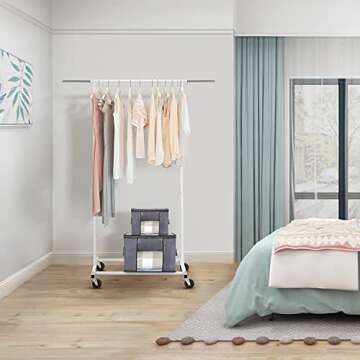 Simple Trending Standard Rod Clothing Garment Rack, Rolling Clothes Organizer on Wheels for Hanging Clothes, White