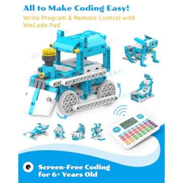WhalesBot D3 Pro 12-in-1 STEM Wecode Pad Coding Robot Kit for Kids, 388-Piece Educational Building S...