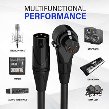LyxPro 1.5 Feet Right Angle XLR Mic Cord for Audio Devices