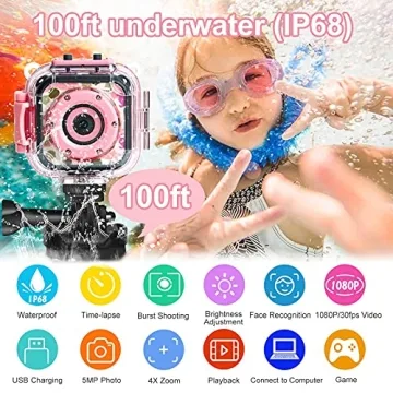 PROGRACE Kids Waterproof Camera 1080P - Birthday Gift