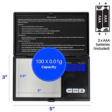 Smart Weigh Digital Pocket Gram Scale,100g x 0.01g Digital Gram Scale, Jewelry Scale, Food Scale, Kitchen Scale Black, Battery Included