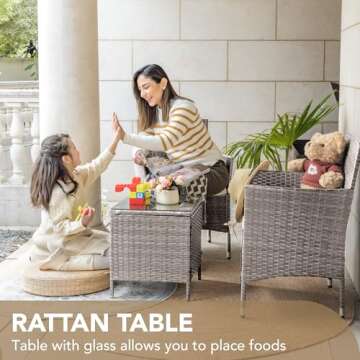 Devoko Patio Furniture Set Lightweight Rattan Chairs and Table