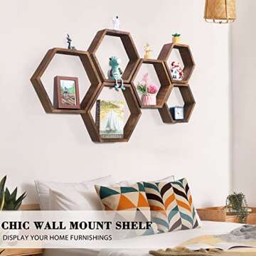 NOVIMANGO Hexagon Floating Shelves Set of 6 Honeycomb Floating Wall Shelves for Home Decor