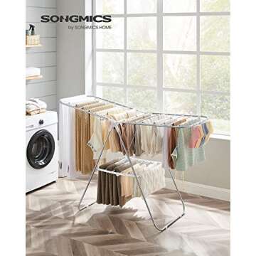 SONGMICS Clothes Drying Rack, with Sock Clips, Metal Laundry Rack, Foldable, Space-Saving, Free-Stan...