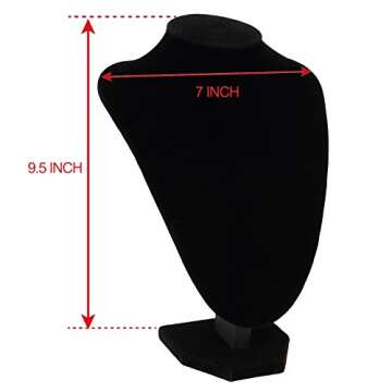 Foraineam 3 Pack Black Velvet Necklace Bust Display 3D Jewelry Chain Organizer Mannequin Model Display Stand Holder