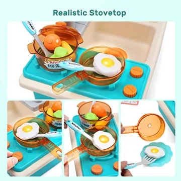 CUTE STONE Play Kitchen Sink Toys with Faucet & Accessories