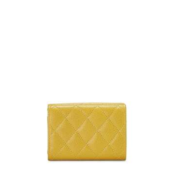 Chanel, Pre-Loved Yellow Quilted Caviar 'CC' Compact Wallet, Yellow