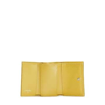 Chanel, Pre-Loved Yellow Quilted Caviar 'CC' Compact Wallet, Yellow