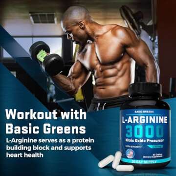 BASIC GREENS L Arginine 3,150mg (90 Capsules) - L-Arginine Supplement for Men and Women with Nitric Oxide Precursor, LArginine Supplement