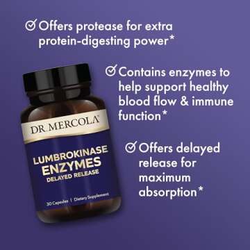 Dr. Mercola Lumbrokinase Enzymes Delayed Release, 30 Servings (30 Capsules), Dietary Supplement, Supports Cognitive and Cardiovascular Health, Non GMO