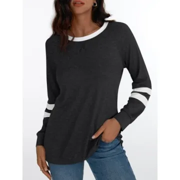 AUTOMET Casual Long Sleeve Color Block Tops for Women