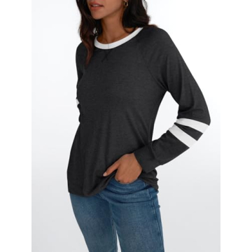 AUTOMET Casual Long Sleeve Color Block Tops for Women
