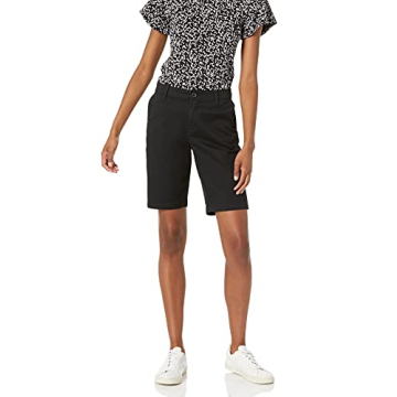 Amazon Essentials Women's Mid-Rise Slim-Fit 10" Inseam Bermuda Khaki Short, Black, 6