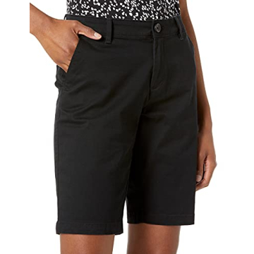 Amazon Essentials Women's Mid-Rise Slim-Fit 10" Inseam Bermuda Khaki Short, Black, 6