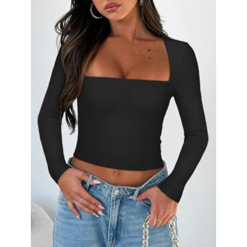 REORIA Women’s Trendy Square Neck Crop Top for Fashionistas