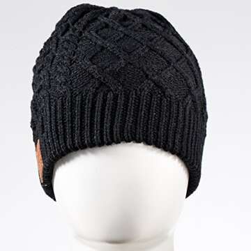 Tenergy Wireless Bluetooth Beanie Hat with Detachable Stereo Speakers & Microphone, Fleece-lined Unisex Music Beanie for Outdoor Sports, Braid Cable Knit (Black)