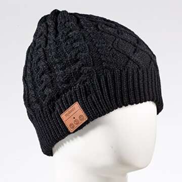 Tenergy Wireless Bluetooth Beanie Hat with Detachable Stereo Speakers & Microphone, Fleece-lined Unisex Music Beanie for Outdoor Sports, Braid Cable Knit (Black)