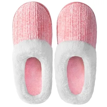 shoeslocker Slippers for Women Memory Foam Fuzzy House Slippers Bedroom Non-slip Warm Fluffy Plush W...